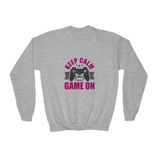 Keep Calm And Game On Youth Crewneck Sweatshirt