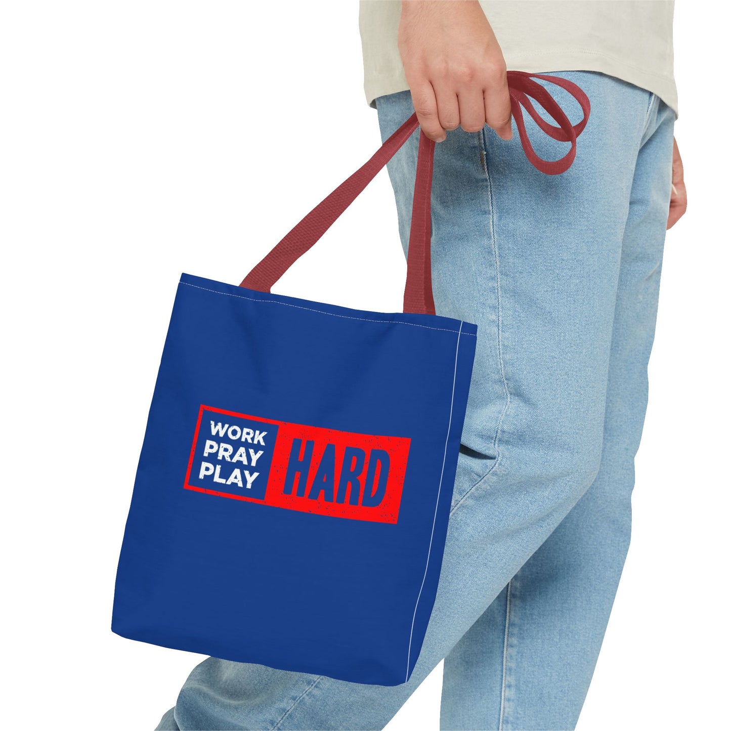 Work Hard Pray Hard Play Hard Tote Bag (AOP)