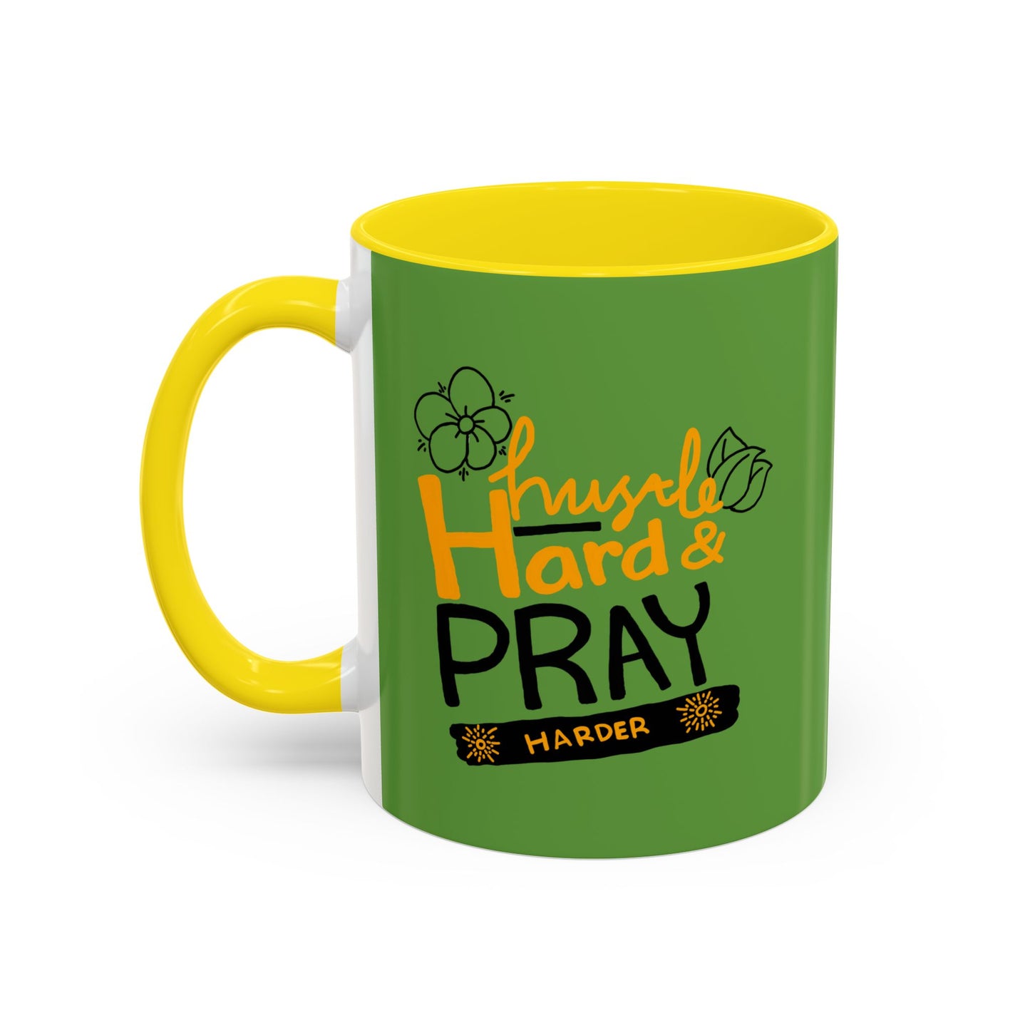 Hustle Hard And Pray Harder Accent Coffee Mug (11, 15oz)