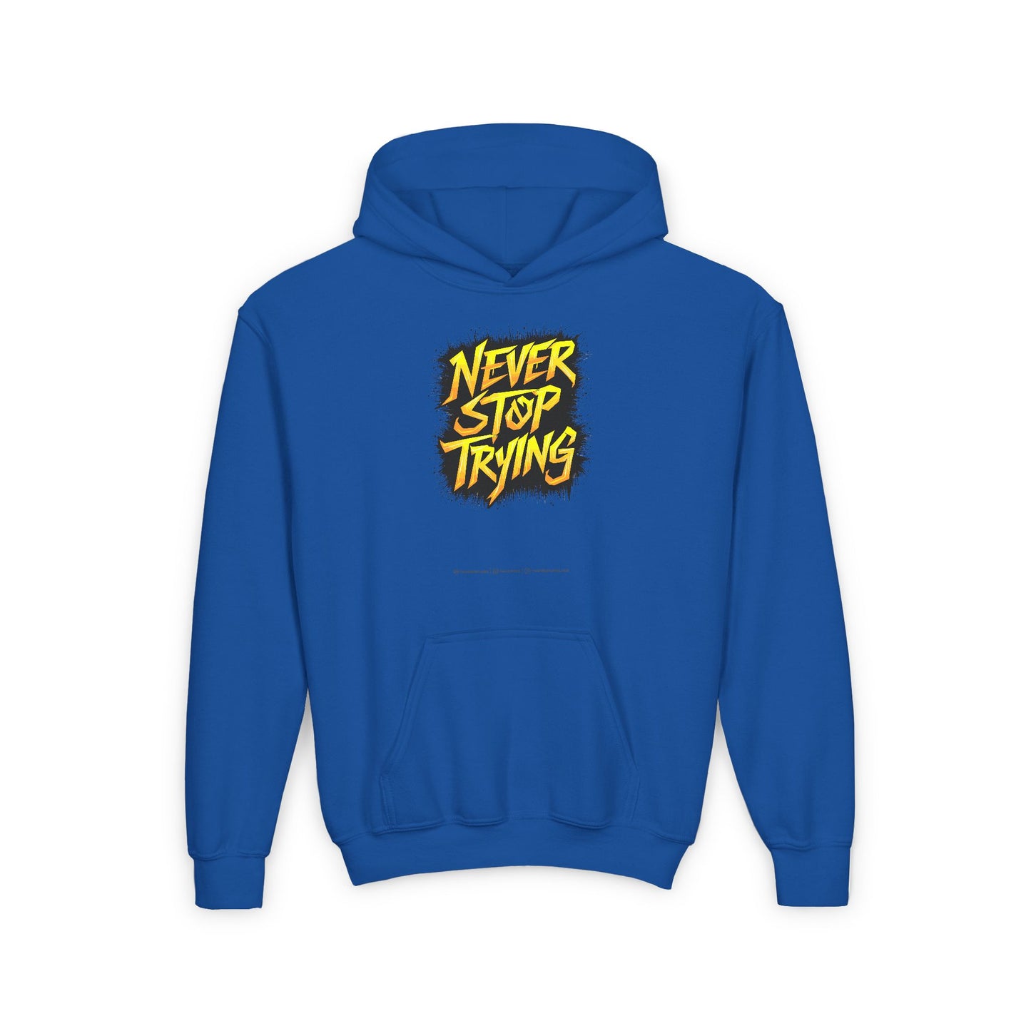 Never Stop Trying Youth Heavy Blend Hooded Sweatshirt