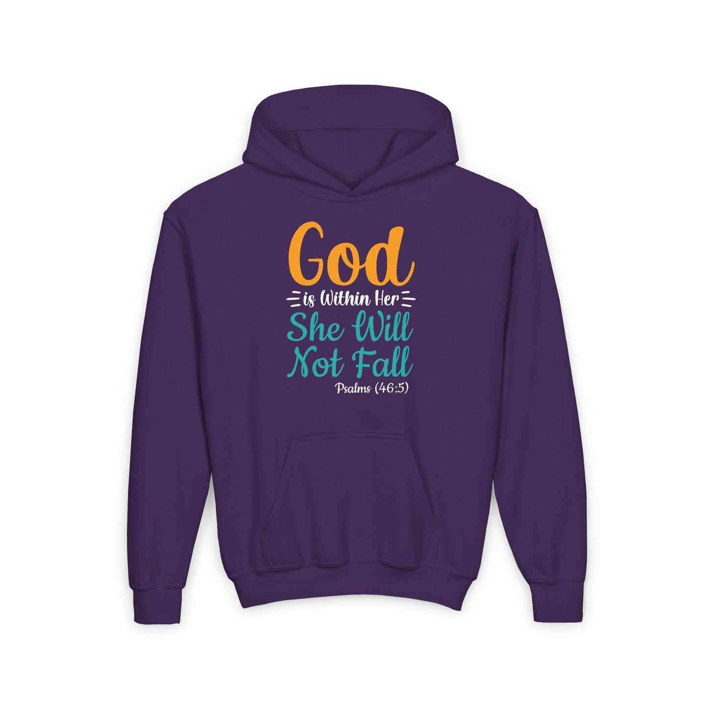 God Is Within Her She Will Not Fall Youth Heavy Blend Hooded Sweatshirt