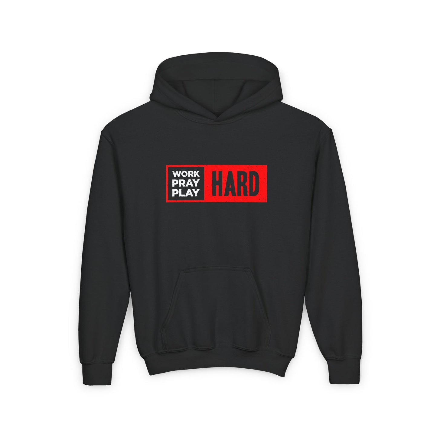 Work Hard Pray Hard Play Hard Youth Heavy Blend Hooded Sweatshirt