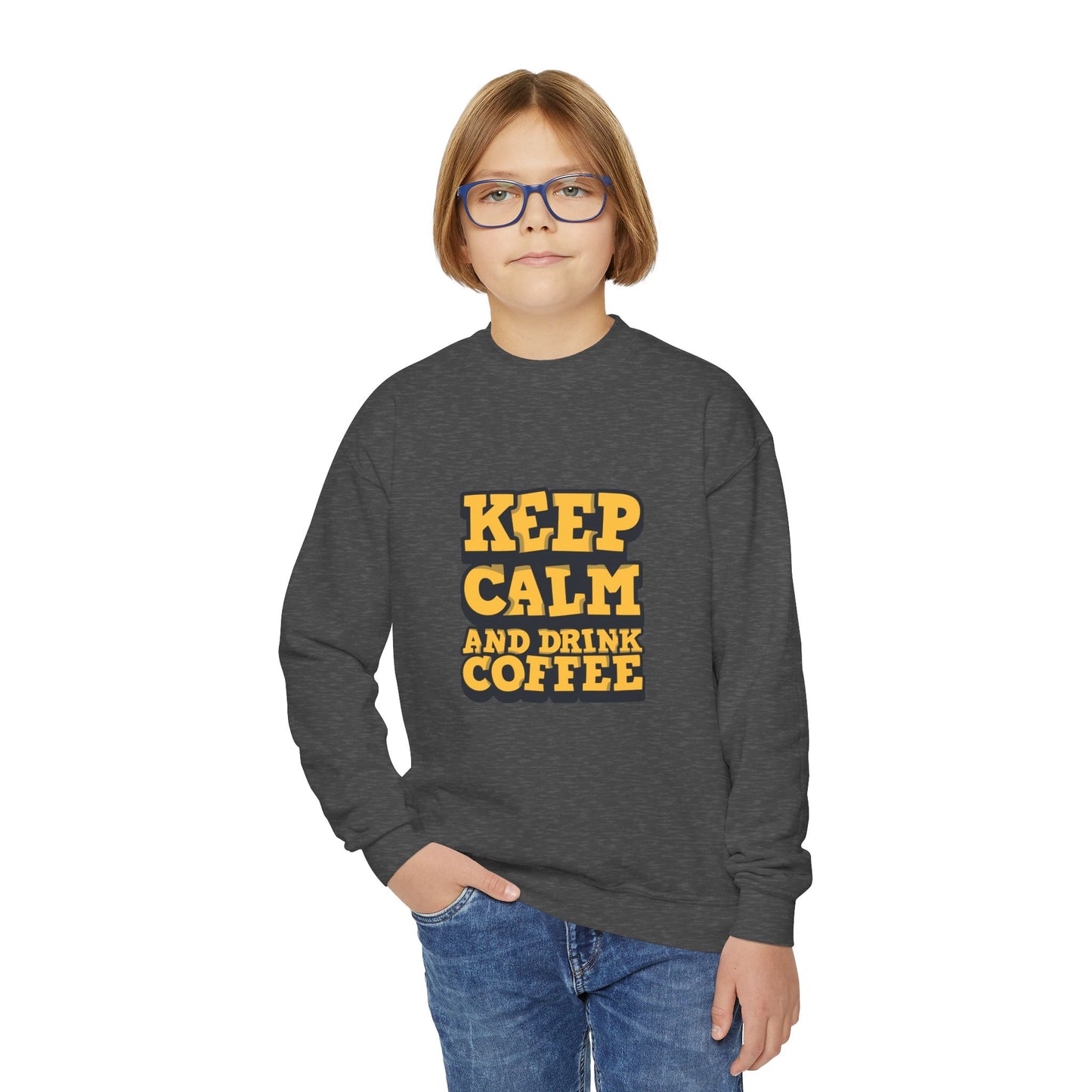 Keep Calm And Drink Coffee Youth Crewneck Sweatshirt