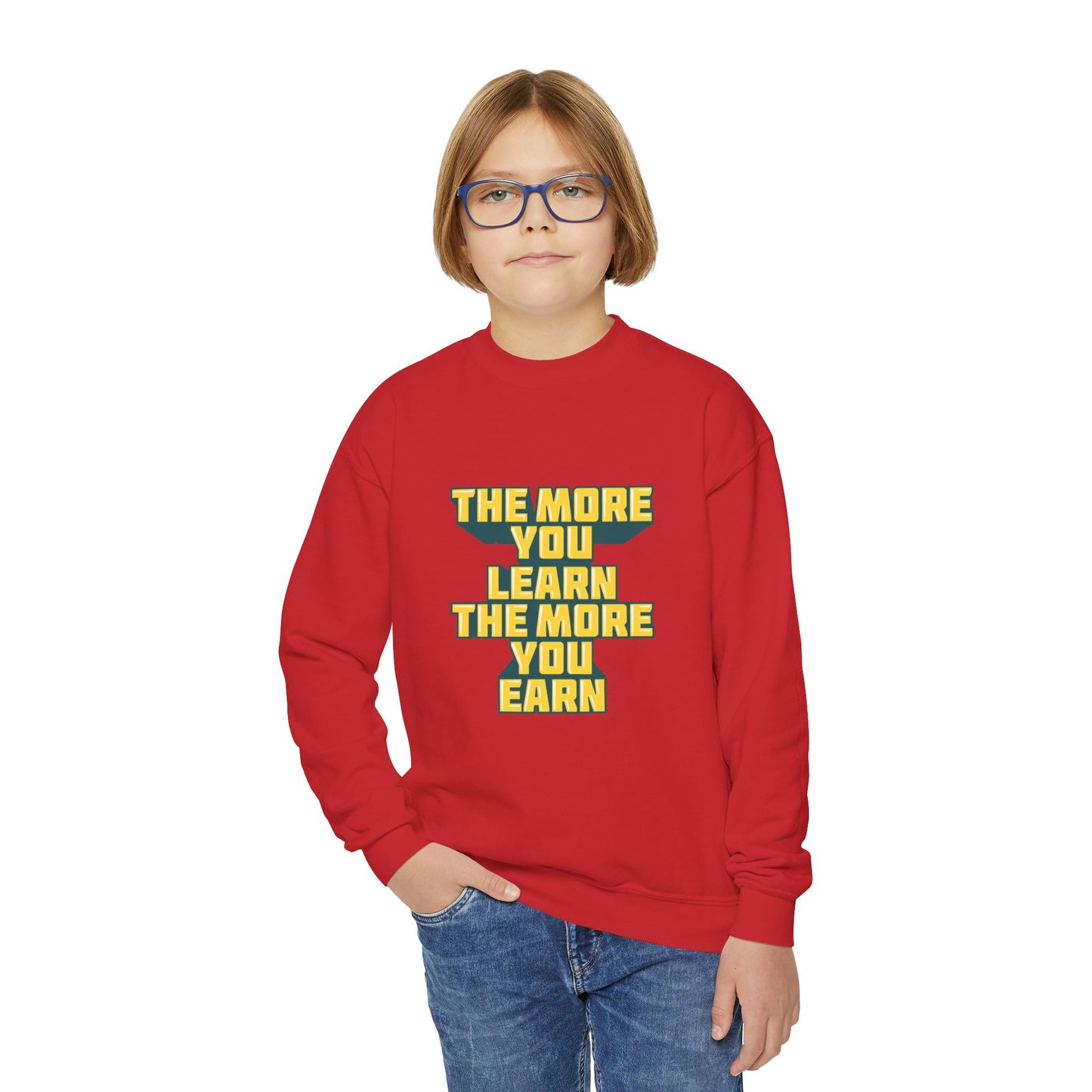 The More You Learn The More You Earn Youth Crewneck Sweatshirt