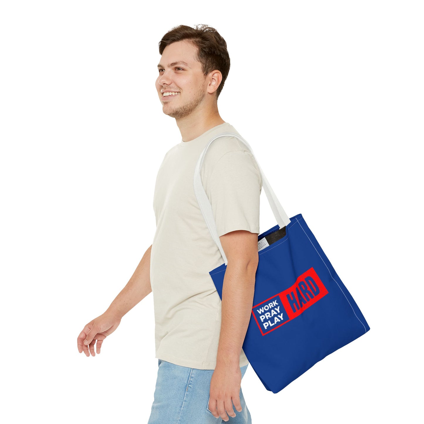 Work Hard Pray Hard Play Hard Tote Bag (AOP)