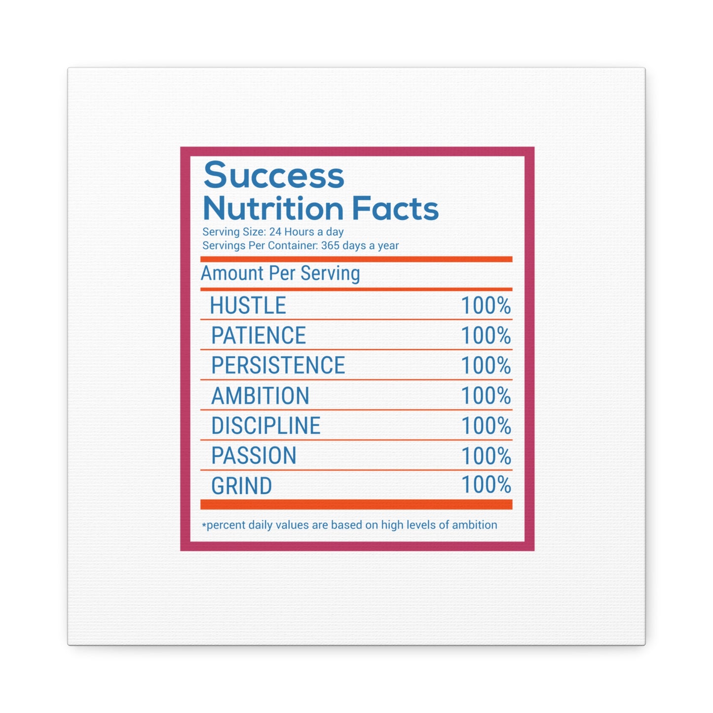 Success Nutrition Facts Matte Canvas, Stretched, 1.25"