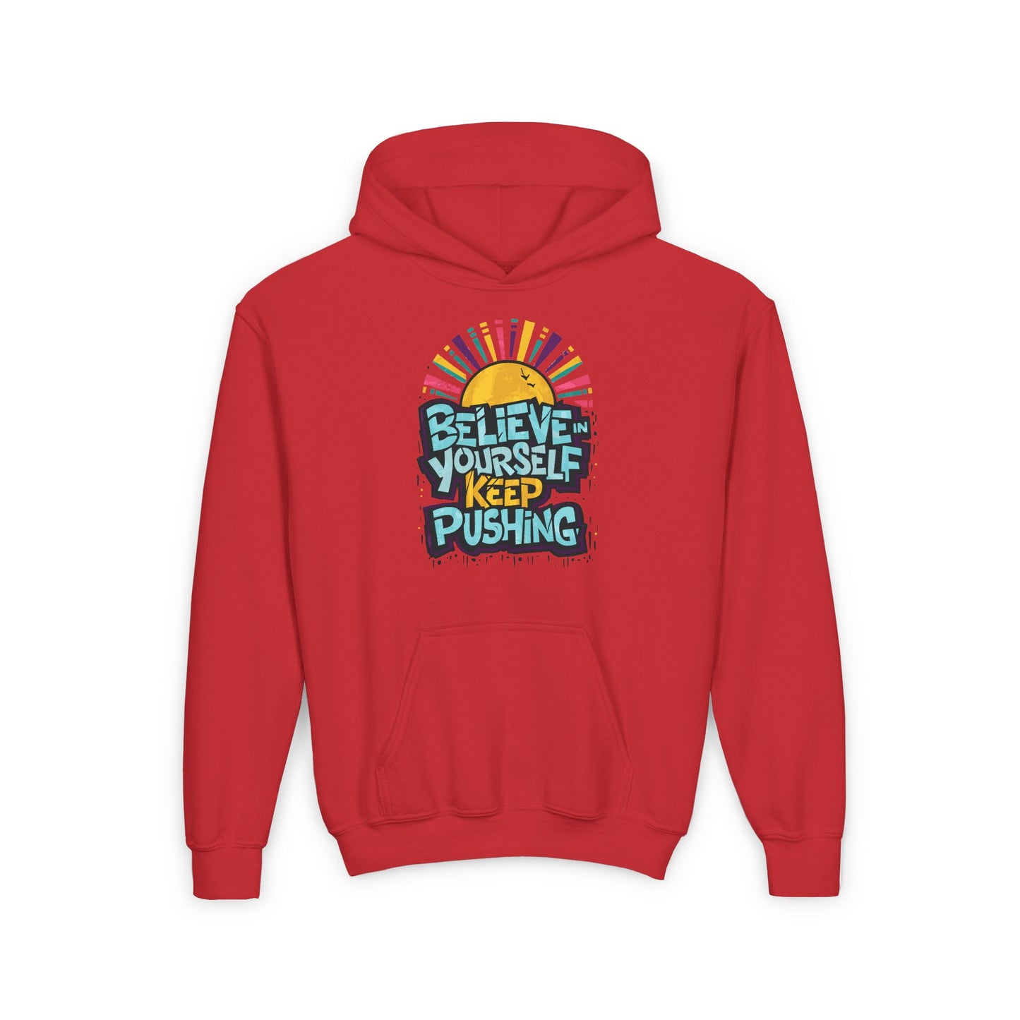 Believe In Yourself Keep Pushing Youth Heavy Blend Hooded Sweatshirt