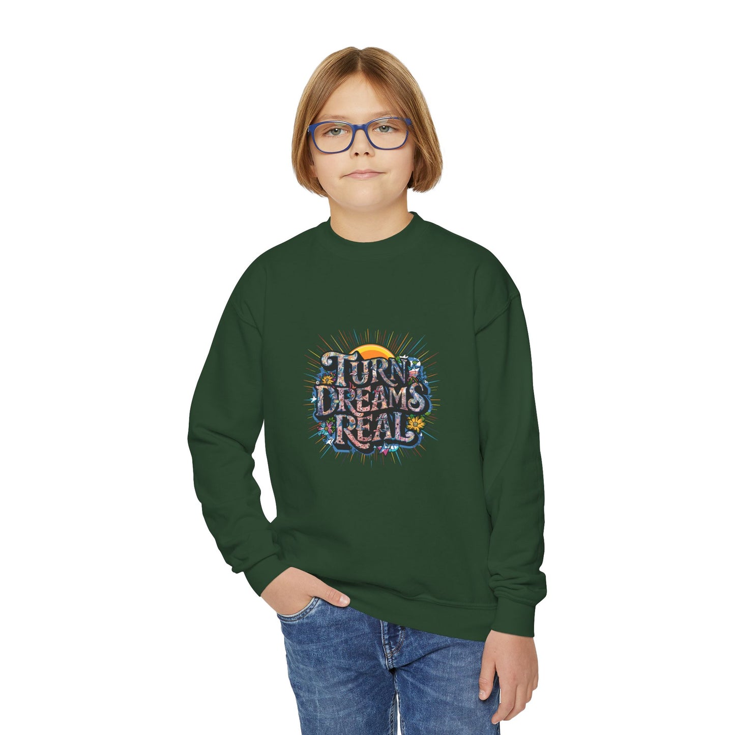 Turns Dreams Real Youth Crewneck Sweatshirt