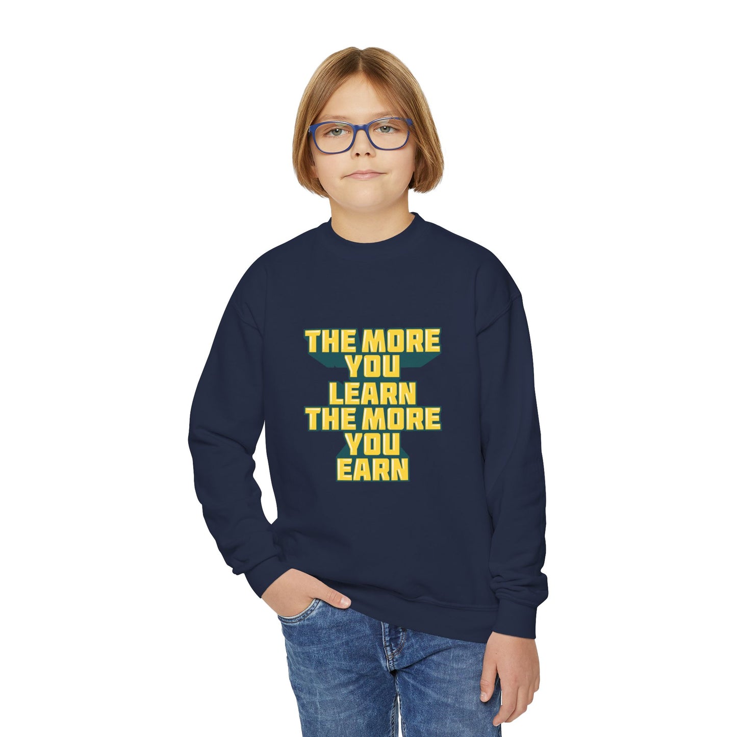 The More You Learn The More You Earn Youth Crewneck Sweatshirt