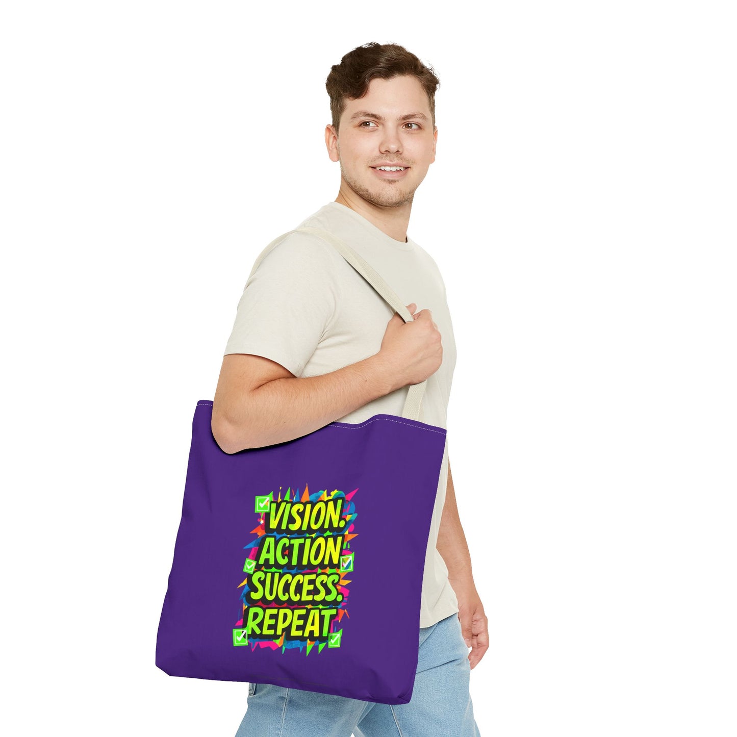 Vision Action Success Repeat Tote Bag (AOP)
