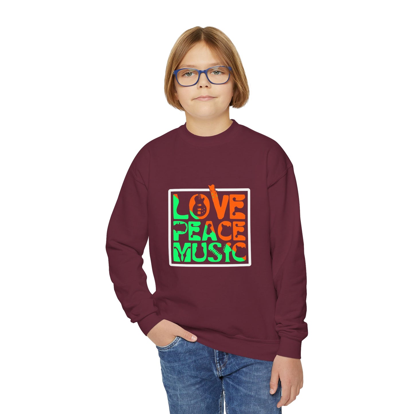 Love Peace Music Youth Crewneck Sweatshirt