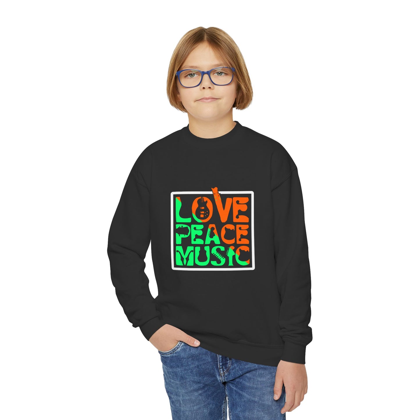 Love Peace Music Youth Crewneck Sweatshirt