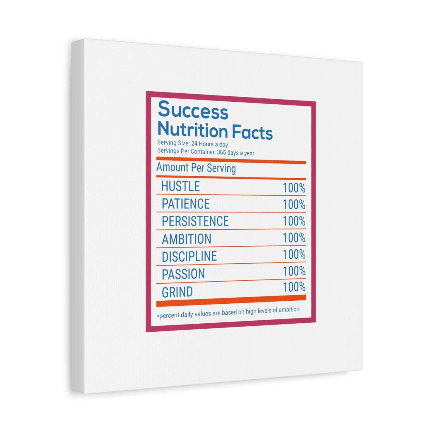 Success Nutrition Facts Matte Canvas, Stretched, 1.25"