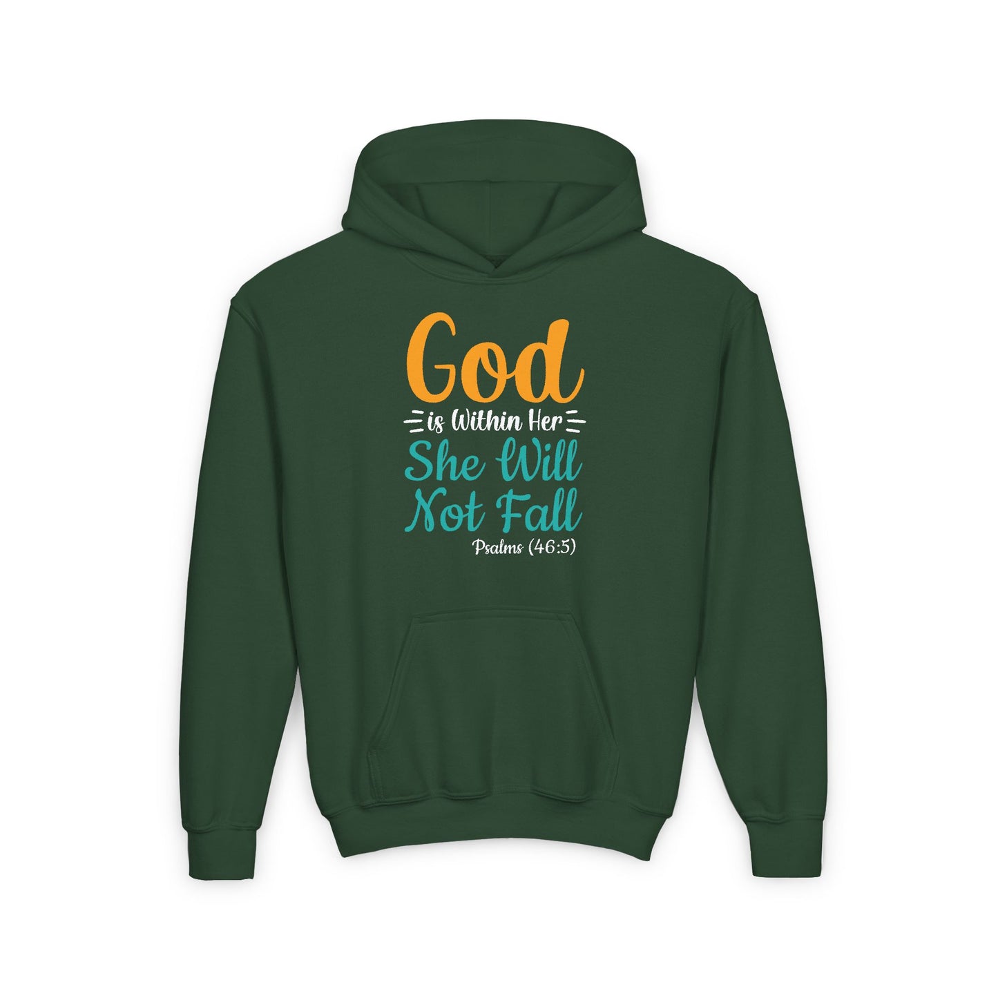 God Is Within Her She Will Not Fall Youth Heavy Blend Hooded Sweatshirt