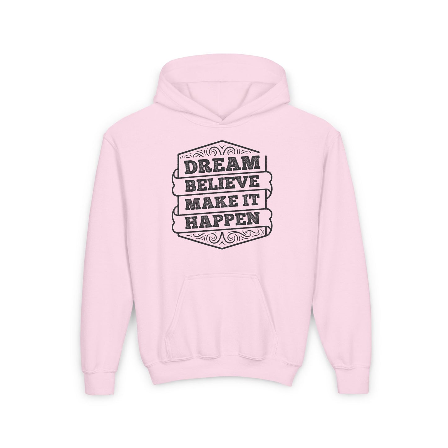 Dream Believe Make It Happen Youth Heavy Blend Hooded Sweatshirt