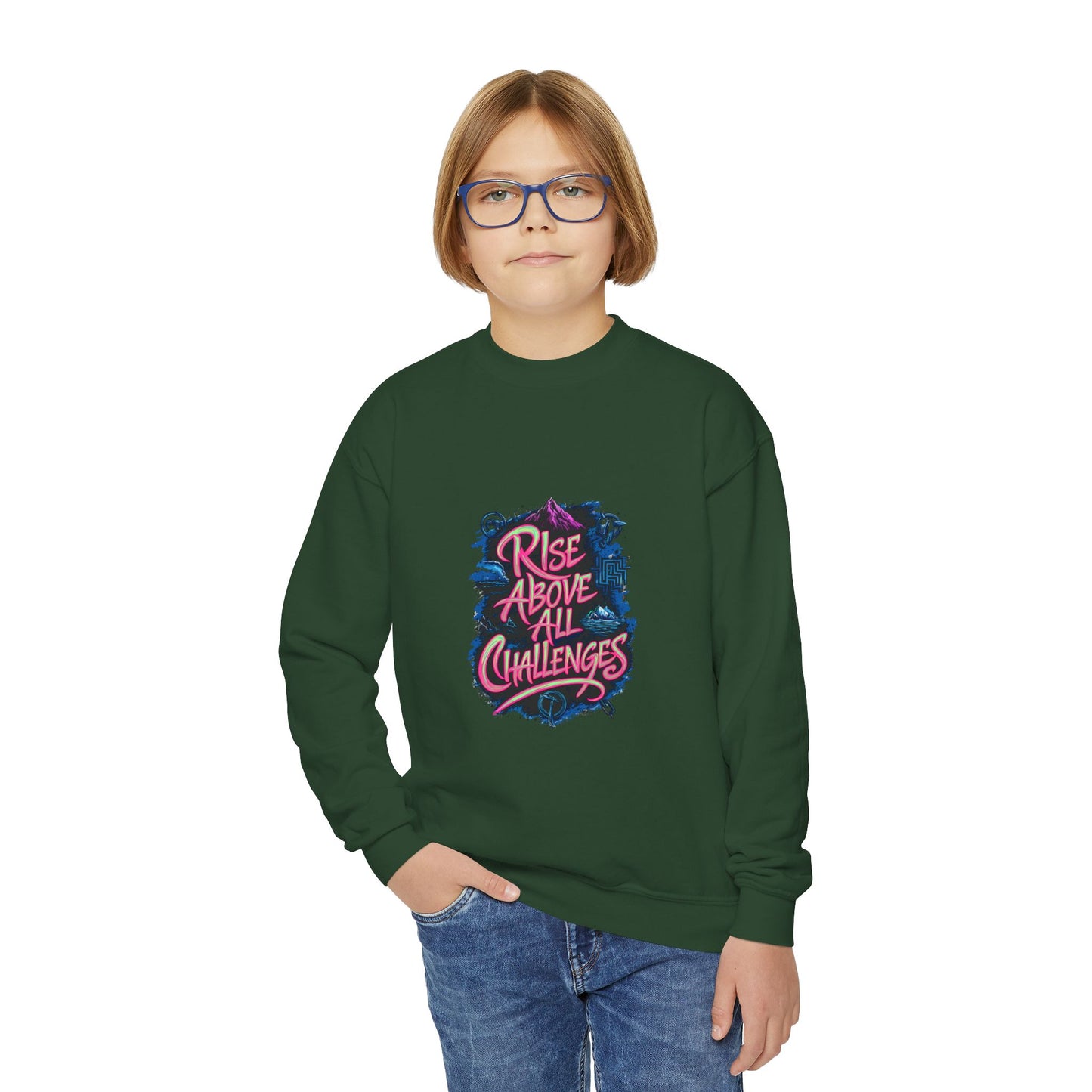 Rise Above All Challenges Youth Crewneck Sweatshirt