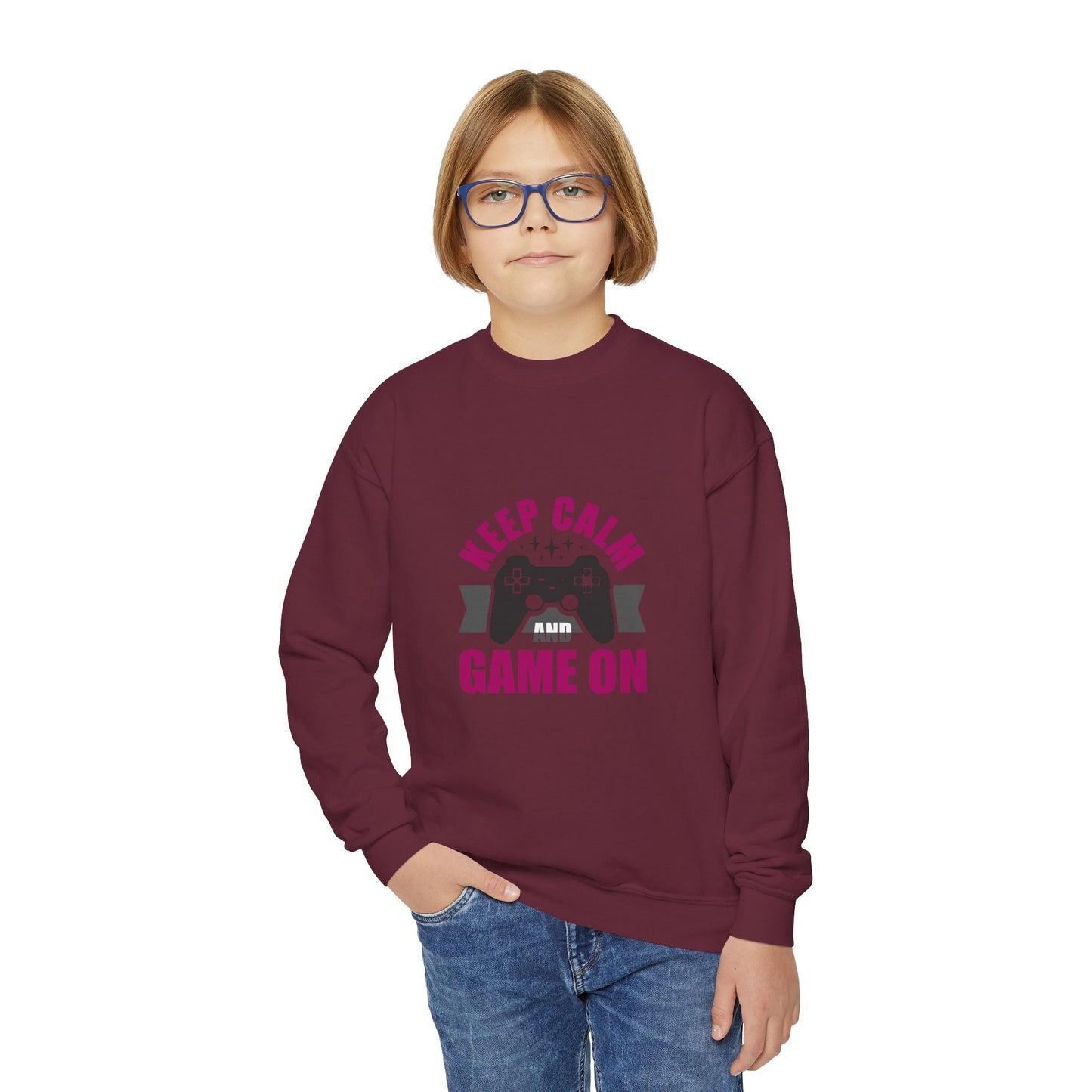 Keep Calm And Game On Youth Crewneck Sweatshirt