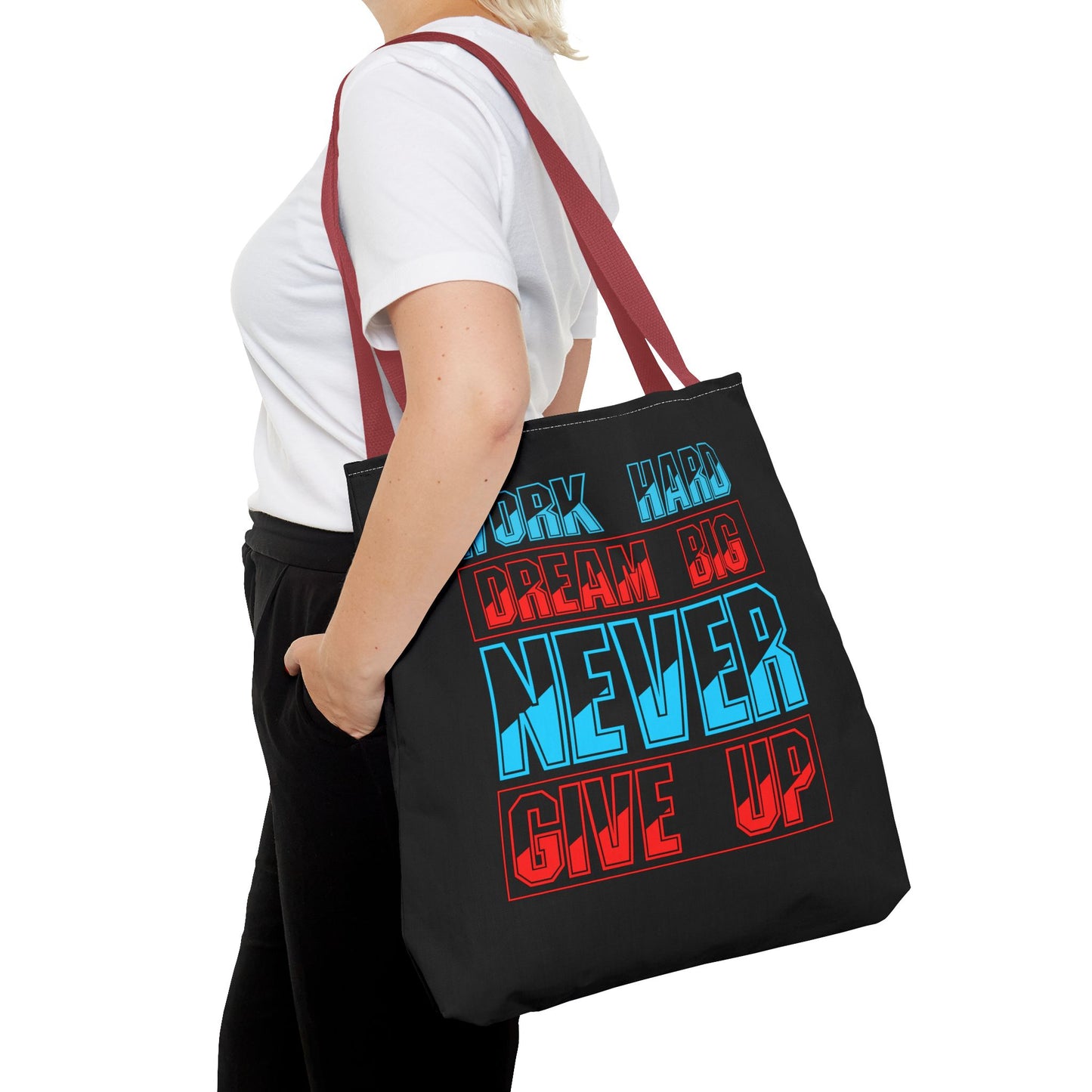 Work Hard Dream Big Never Give Up Tote Bag (AOP)