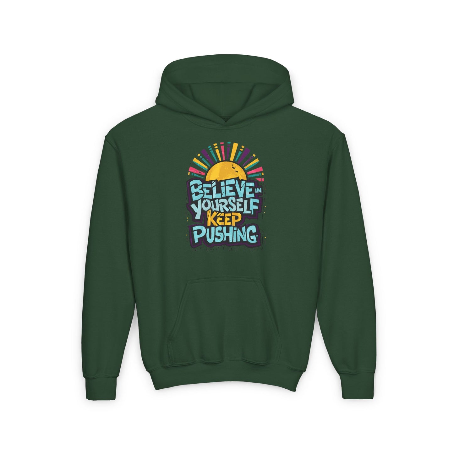 Believe In Yourself Keep Pushing Youth Heavy Blend Hooded Sweatshirt