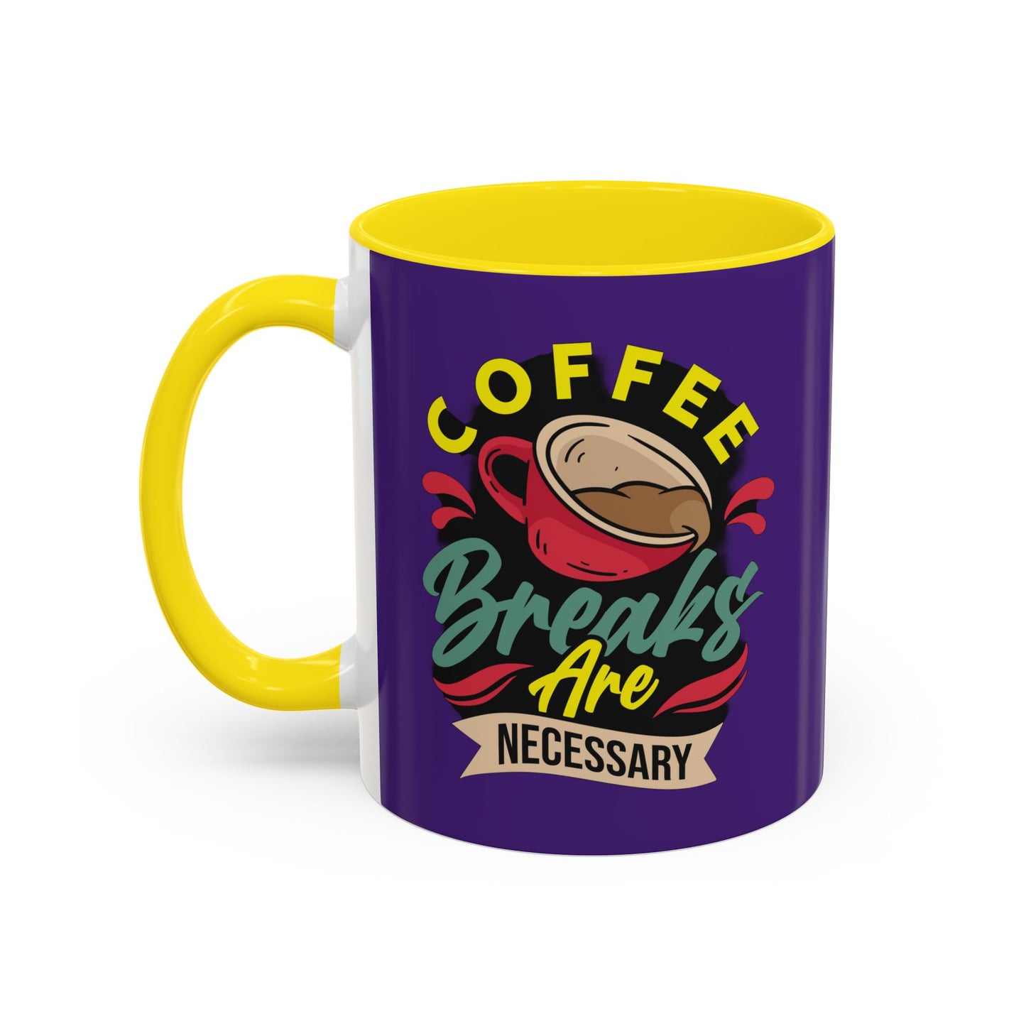 Coffee Breaks Are Necessary Accent Coffee Mug (11, 15oz)