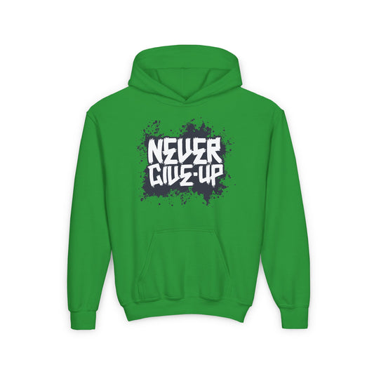 Never Give Up Youth Heavy Blend Hooded Sweatshirt