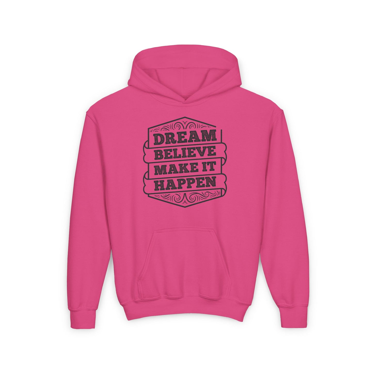 Dream Believe Make It Happen Youth Heavy Blend Hooded Sweatshirt