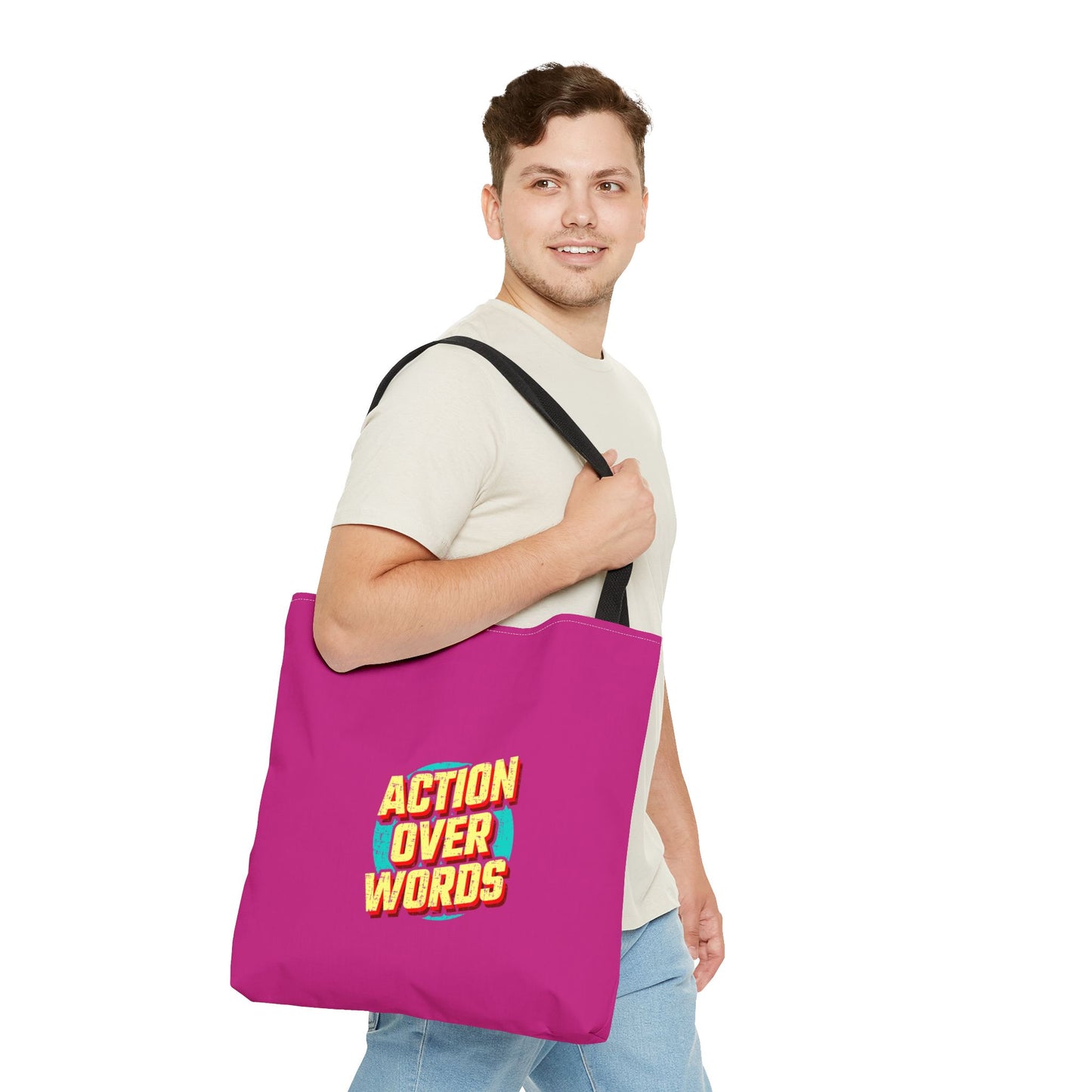 Action Over Words Tote Bag (AOP)