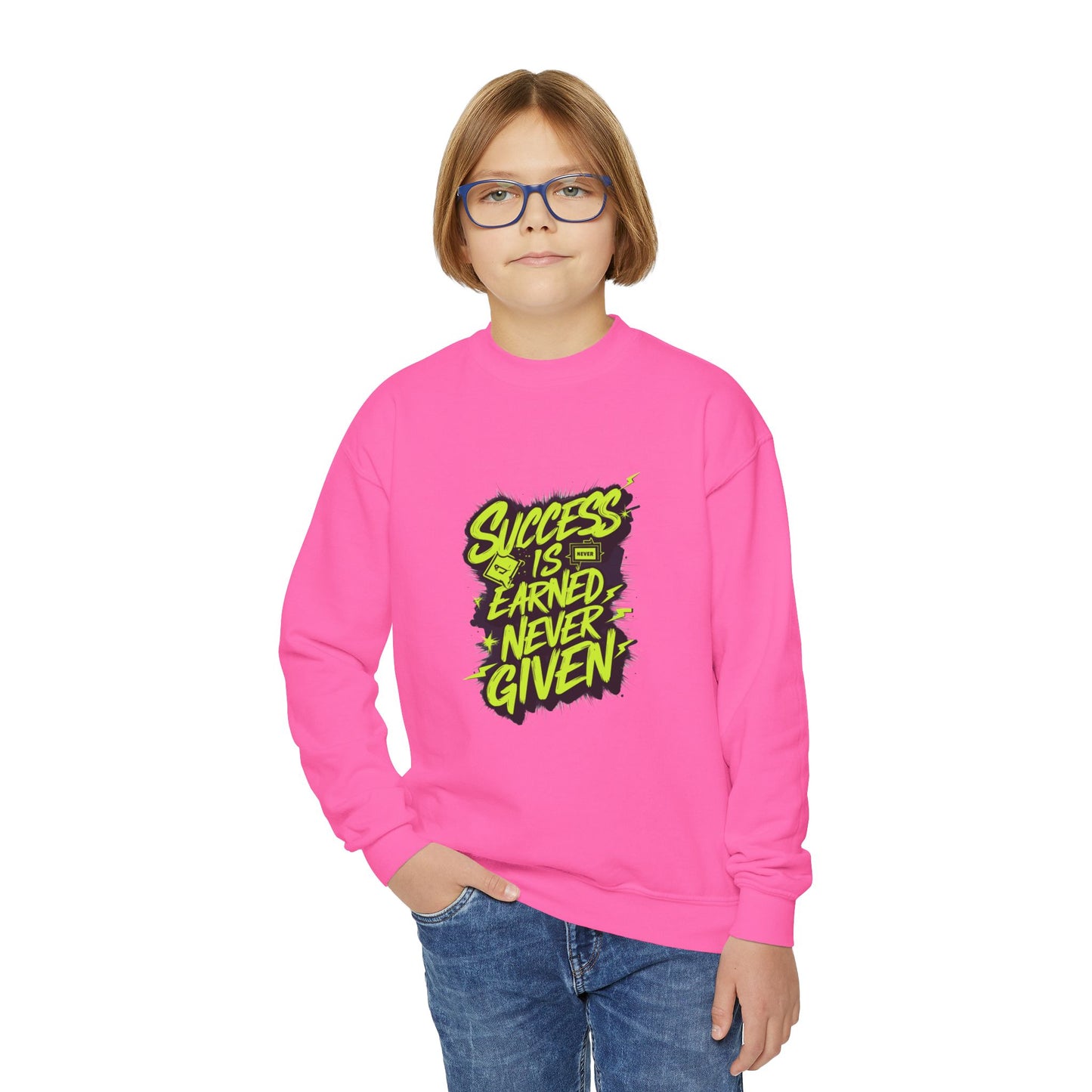 Success Is Never Earned Never Given Youth Crewneck Sweatshirt