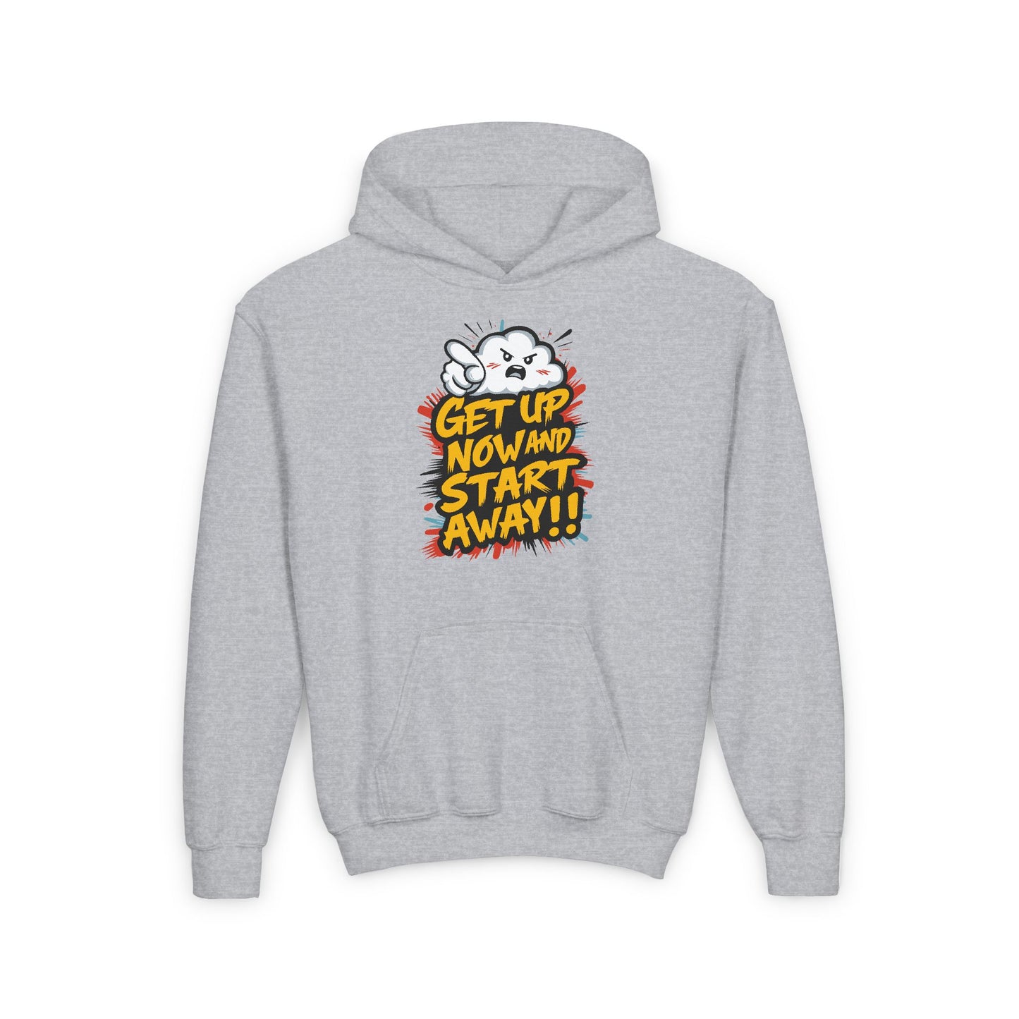 Get Up Now And Start Away!! Youth Heavy Blend Hooded Sweatshirt