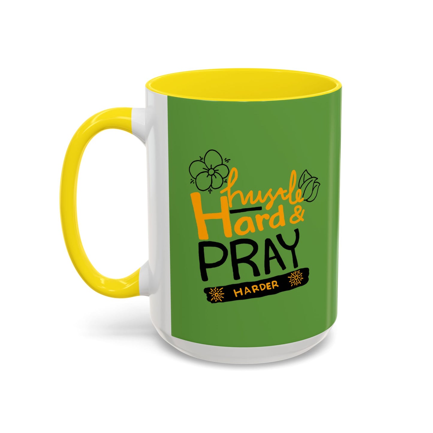 Hustle Hard And Pray Harder Accent Coffee Mug (11, 15oz)