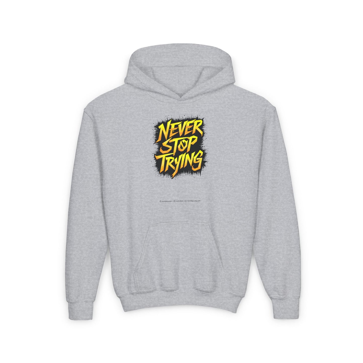 Never Stop Trying Youth Heavy Blend Hooded Sweatshirt