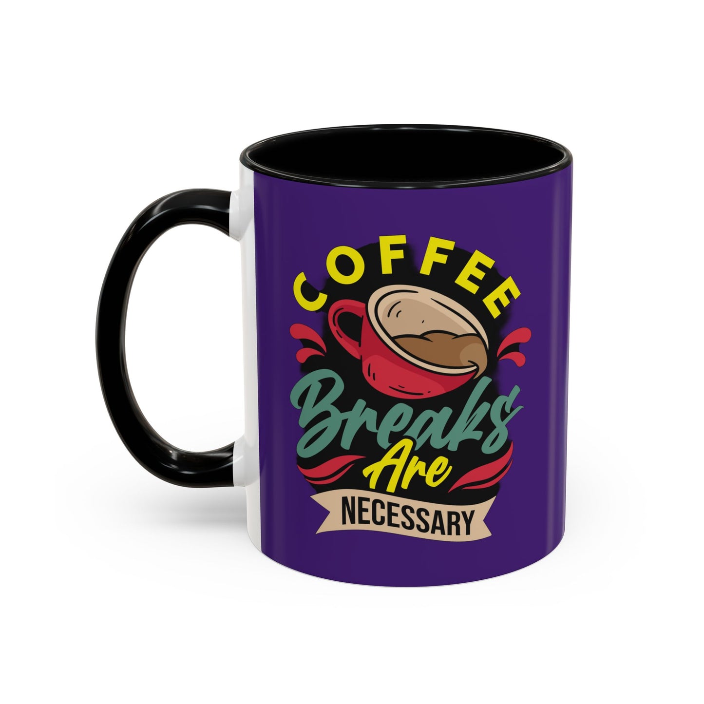 Coffee Breaks Are Necessary Accent Coffee Mug (11, 15oz)